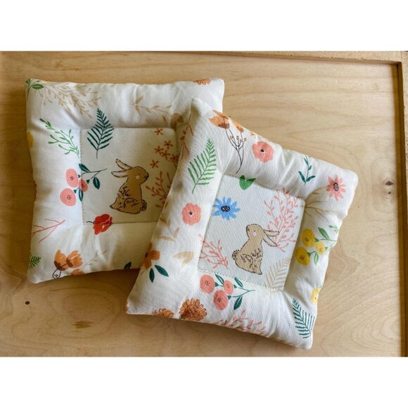 4 Easter Spring theme Bunny Coasters, reversible coasters, rabbit berry, floral, - Picture 2 of 4